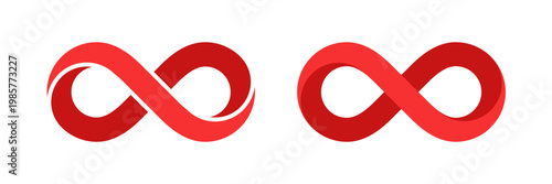 Red colored infinity mobius strip sign isolated. Vector