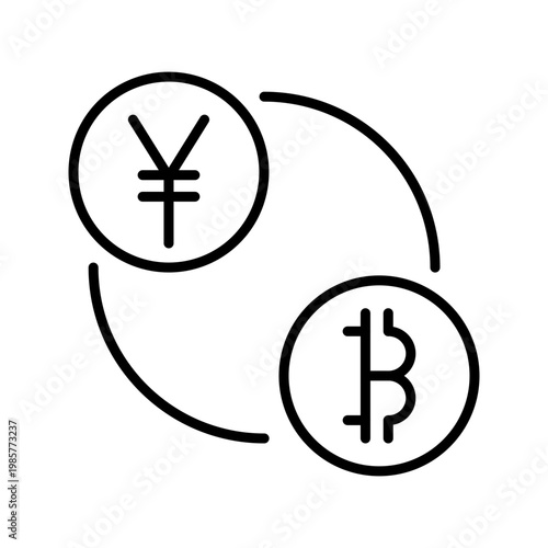 Yen bitcoin exchange icon. Business and currency exchange line symbol. Black and white.