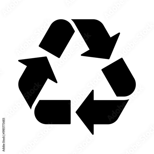 Recycle symbol triangle triple arrow black fill. Vector