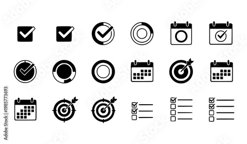 Habit Tracker Icon Set Black and White Minimal Productivity Checklist Vector Collection