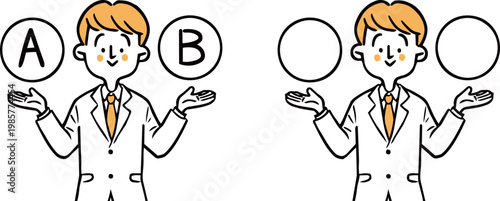 AとBの選択肢　若い男性会社員2　上半身　ベクター（オレンジ）
