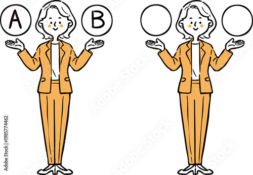AとBの選択肢　キャリアウーマン　全身　ベクター（オレンジ）