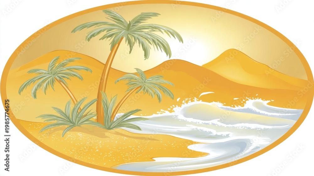 Obraz premium A tropical beach-themed sticker isolated on a white backdrop