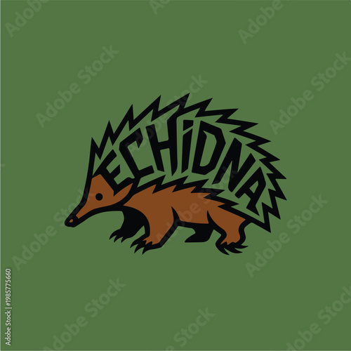 Brown Echidna Australian Animal Logo.