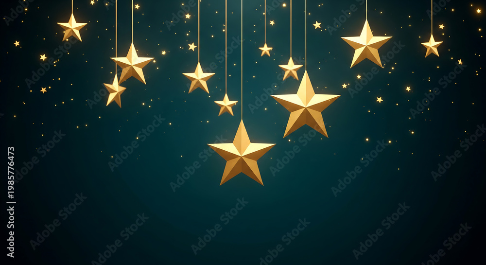 Fototapeta premium Elegant Christmas Background with Golden Star Decorations: Festive Season Design, Festive Holiday Wallpaper for Invitations, Promotions