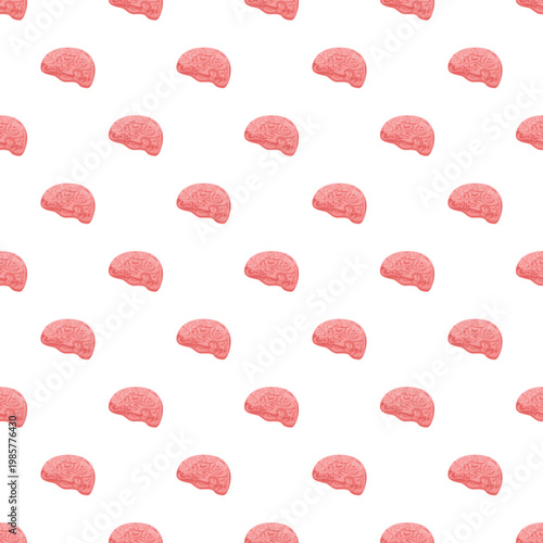 Repeating human brains forming a seamless pattern on a white background
