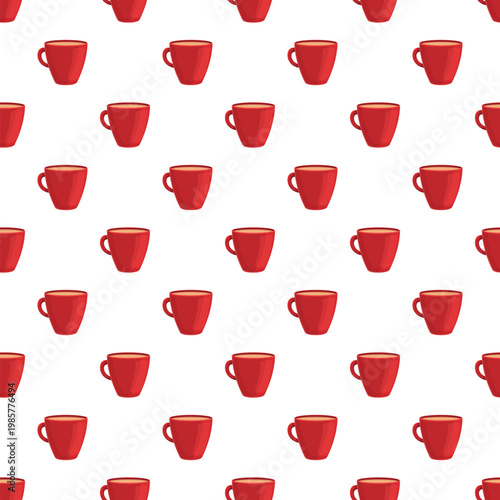 Red coffee mugs form a seamless repeat pattern for various designs