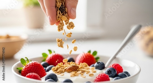 Healthy Breakfast Bowl with Yogurt Berries and Granola.