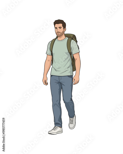 Flat style illustration, man with casual adventurer outfit