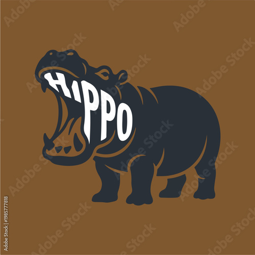 Hippopotamus Silhouette Logo Graphic.