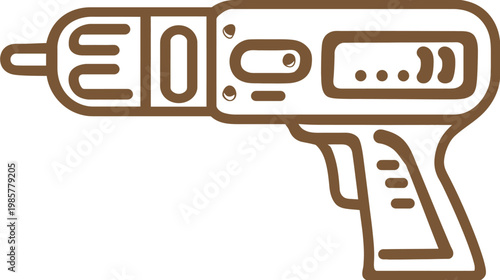 Brown outline illustration of a cordless power tool. Features a grip and drill tip