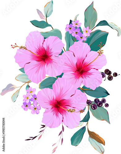 Tropical flower bouquet. Summer bouquet. Paradise flowers. Exotic, tropical bouquet.