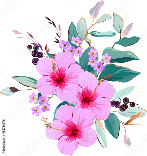 Tropical flower bouquet. Summer bouquet. Paradise flowers. Exotic, tropical bouquet.