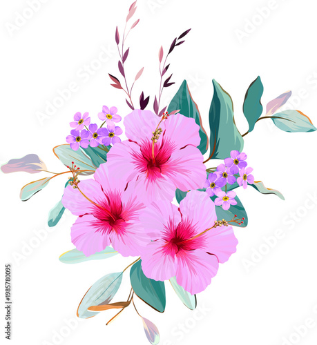 Tropical flower bouquet. Summer bouquet. Paradise flowers. Exotic, tropical bouquet.