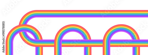 Seamless rainbow pattern with interwoven arches inspired by Pride Month. Bright LGBTQ+ spectrum loops creating a modern abstract background for textiles, posters, packaging and inclusive design