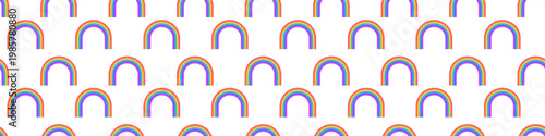Seamless rainbow arch pattern inspired by Pride Month. Repeating colorful LGBTQ+ spectrum icons on light background, ideal for textiles, wallpapers, packaging and inclusive design projects