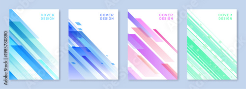 斜線で組み合わせた幾何学的な表紙のテンプレートのセット