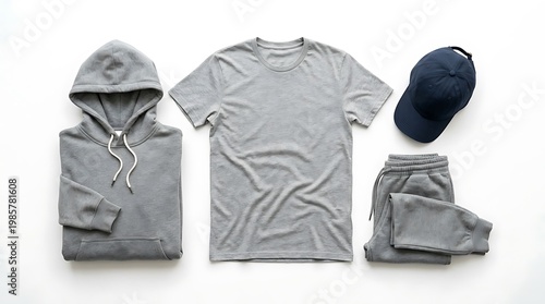 Gray casual clothing laid flat.