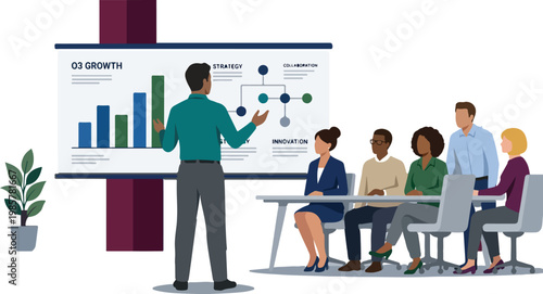 Creative team brainstorming with sticky notes on board