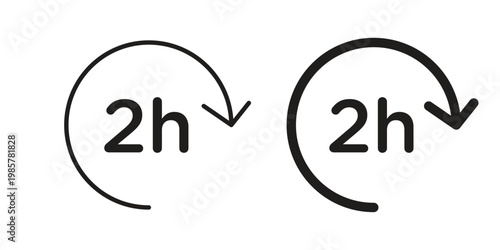 2 hours icon design, logo, app, template set. Black icons