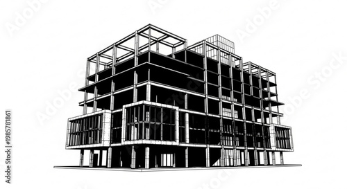 Architectural sketch of house and building blueprint design showing modern residential structure and city architecture concept