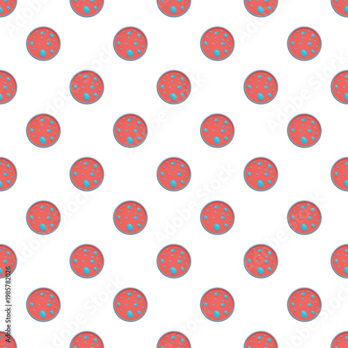 Petri dishes containing bacterial colonies forming a science and research seamless pattern