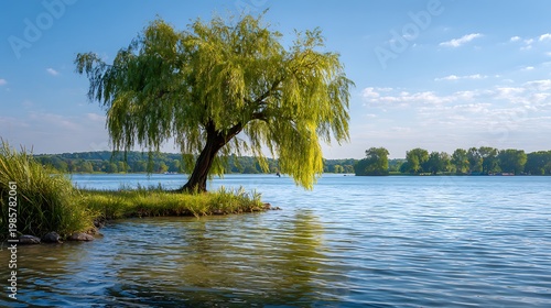 Scenic Lake View with a Graceful Tree / 優雅な木のある絶景の湖の眺め