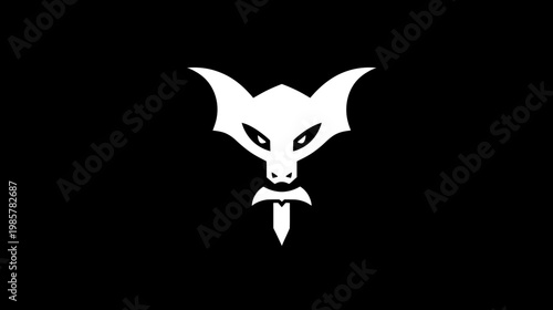 A stylized white wolf-like head with a downward pointing blade on a black background