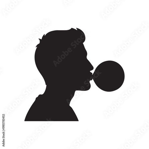 Man blowing bubble gum silhouette icon vector flat design