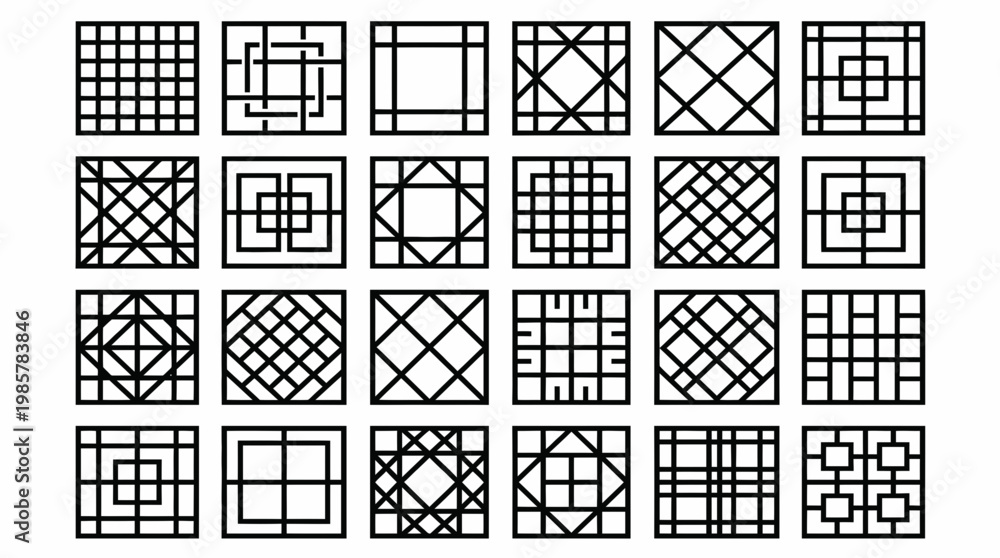 Fototapeta premium A set of intricate line ornament designs arranged in rows on a white background.