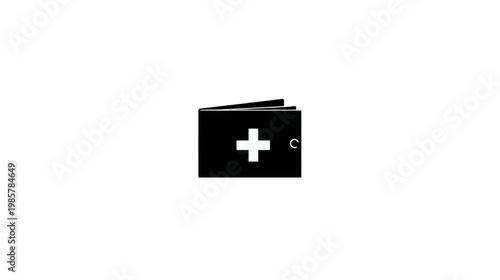 A simple, black wallet design with a white cross, representing medical services, or first aid
