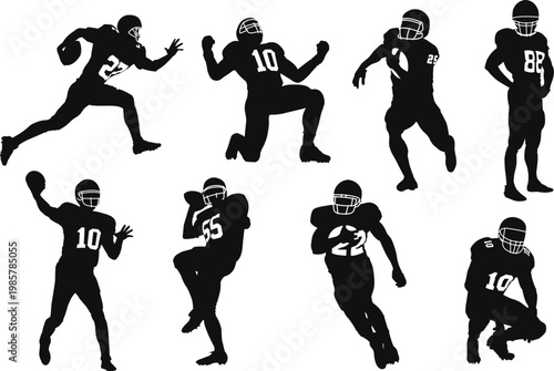 Quadro su tela Silhouette illustrations depicting american football players in various action p