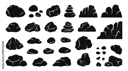 Collection of various rock silhouettes icons.
