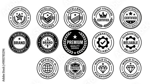 Collection of premium brand labels.