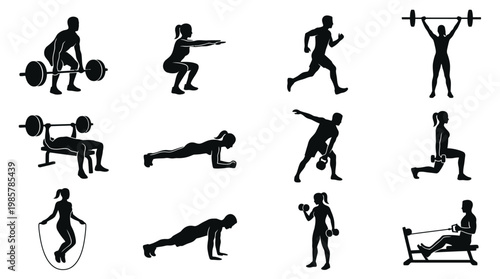 People exercising with weights and bodyweight.