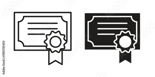Certificate icon design, logo, app, template set. Black icons