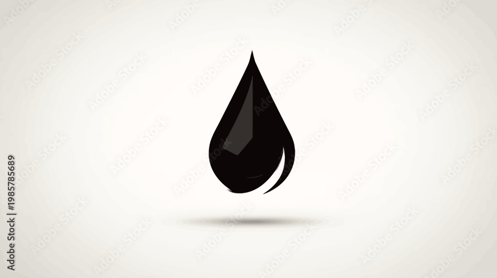 Fototapeta premium A single black teardrop, with a light shadow, centered on a gradient off-white background