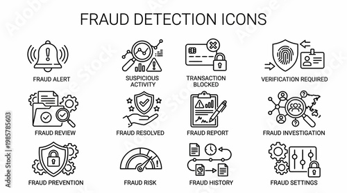 Hand Drawn Fraud Detection and Cyber Security Icon Set for Financial Protection.