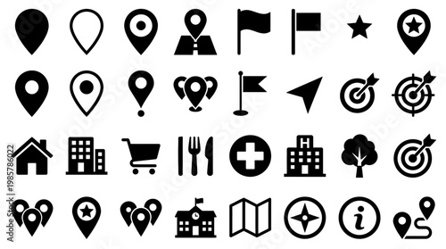 Black icons for navigation and location.