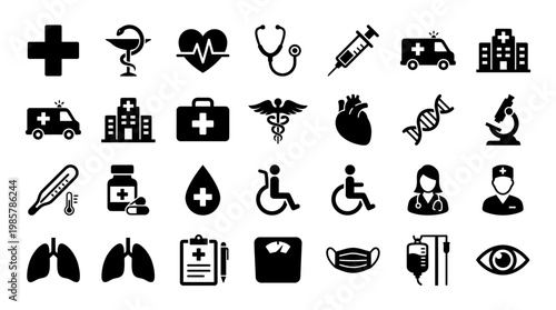 Medical Health Care Symbols Icons Set.