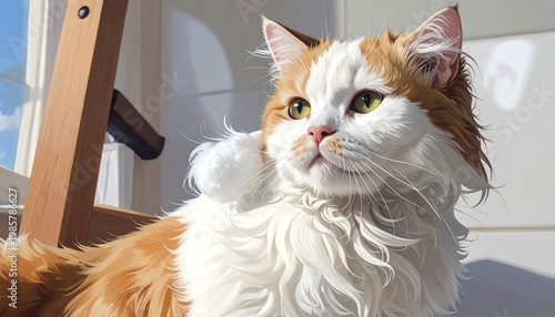 A majestic orange and white cat with a fluffy coat