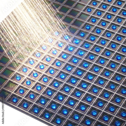 Complex Array Of Microlenses And Sensors Capturing Light In A Digital Art Style