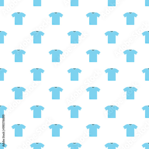 Repeating blue t shirt icons forming a seamless pattern on a white background