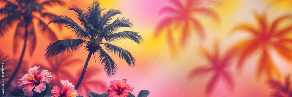 Fototapeta premium Wide banner poster with copy space for text on holiday summer tropical beach seascape AI Generative