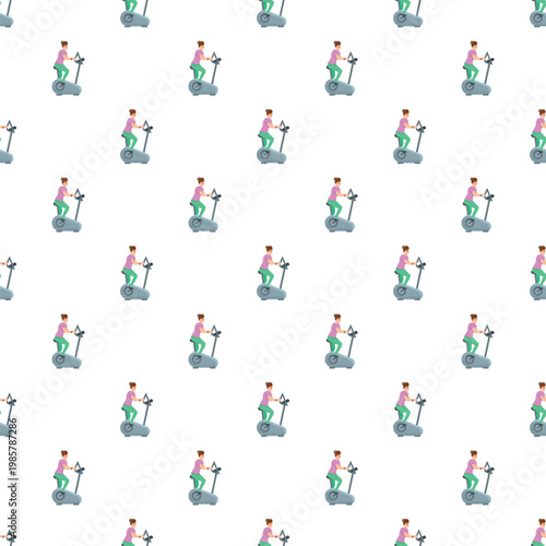 Seamless pattern featuring women doing cardio workouts on elliptical trainers
