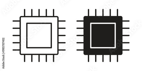 CPU icon design, logo, app, template set. Black icons