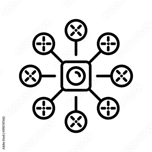 Camera drone icon. Technology and drones line symbol. Black and white.