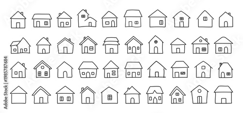 Hand drawn house icon set vector. Collection of home icons thin line, outline and stroke style. 