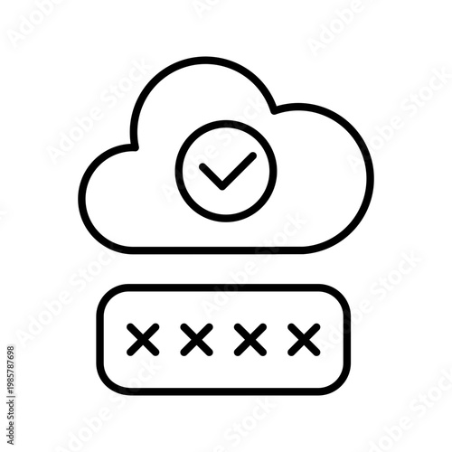 Cloud authorization icon. Technology and cloud security line symbol. Black and white.
