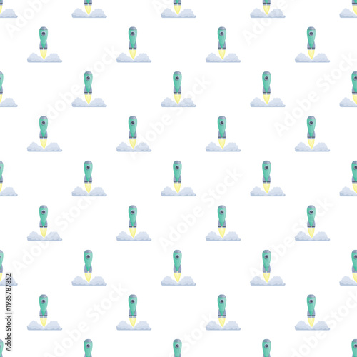 Rocket launching and ascending into sky, creating seamless pattern
